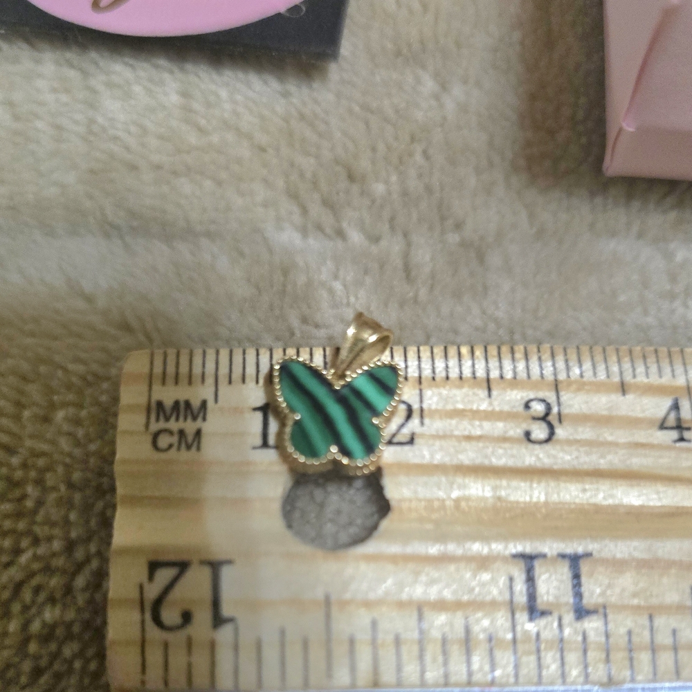 Gold-Trimmed Green Butterfly Necklace 18k Saudi.